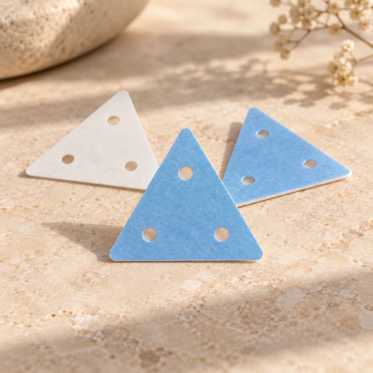 Illustrative visual of Perforated Blue Triangle Wig Tape Tabs · 36 Pieces